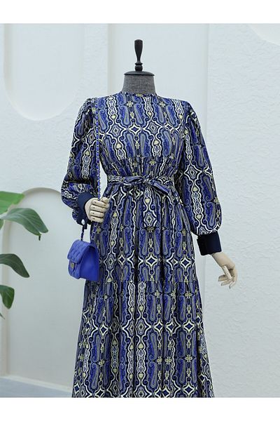 Modamorfo Kleid mit klappbaren Manschetten und Schnürung an der Taille – Doppeltaschen