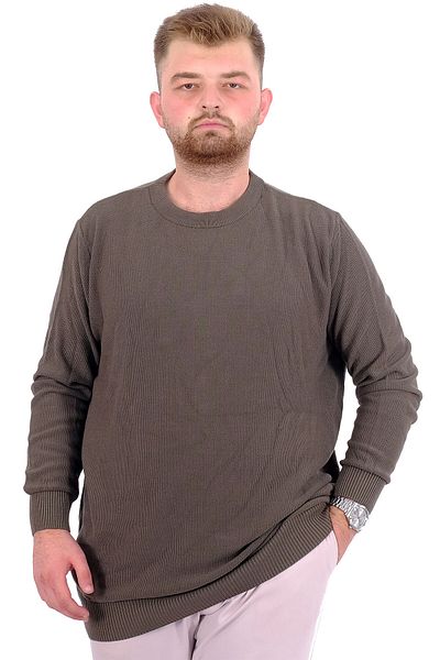 ModeXL Ανδρικό πλεκτό πουλόβερ - Crew Neck, Plus Size, Khaki 24208