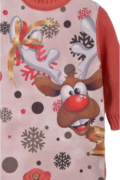 Minora Deer Print Knitwear Jumpsuit Coral