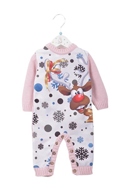 Minora Geyik Baskı Triko Tulum Pudra