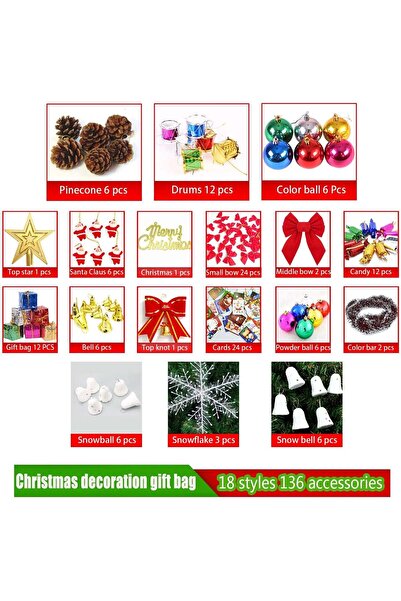 COOYA Christmas Ornament Set 136 pieces of Christmas tree ornament set, Christmas Ball Ornament