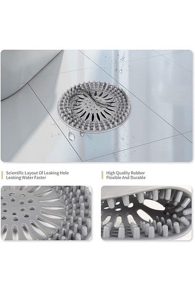 MAİN SHOP Round Silicone Sink and Bathtub Strainer, Sink Stopper Drain Protector Gray Color 1 Piece M-140