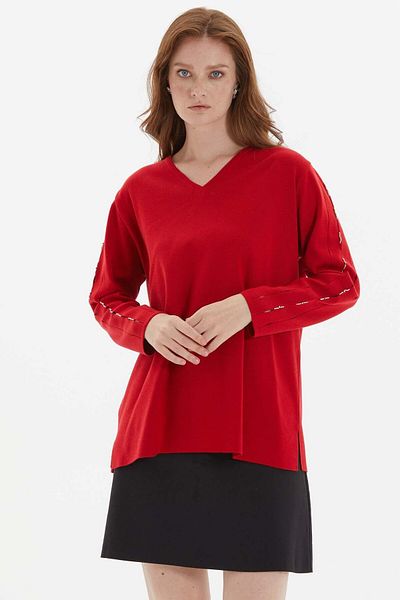 Two Mail Red Blouse - Sleeve Detail