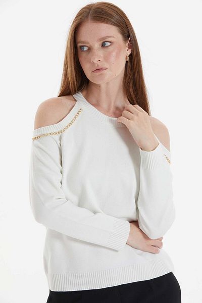 Two Mail Chain Detailed Blouse - Bone Color