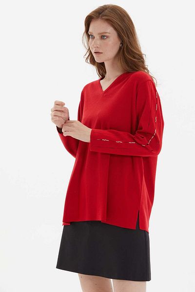 Two Mail Red Blouse - Sleeve Detail