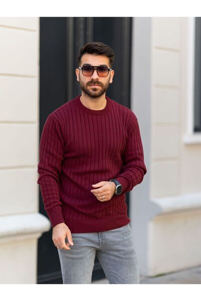 Know Pánský burgundský svetr Thessaloniki Crew Neck s výstřihem