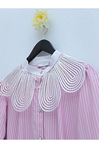 Modamorfo Pink Organza Striped Tunic - Judge Collar and Belt