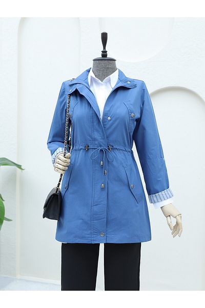 Modamorfo Araboy-Trenchcoat mit Tunnel-Schnürung und gefalteten Ärmeln – Indigo