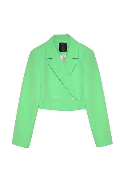 Quzu Double Breasted Crop Blazer Jacket Green