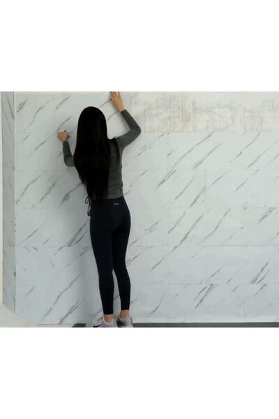 Renkli Duvarlar Yapışkanlı Beyaz Mermer Desen 6 Adet Zemin Yer Duvar Döşeme Paneli