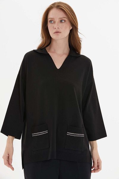 Two Mail Black Blouse - with Pocket Details
