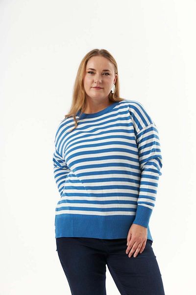 RMG Women's Rmg Large Size Stripes Cycling Collar Front Short Back Long Knitting Sweater