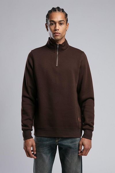 Lee Cooper Men's Stand Collar Ceaser Sweatshirt - Brown