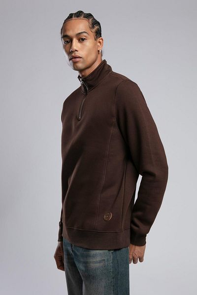 Lee Cooper Men's Stand Collar Ceaser Sweatshirt - Brown