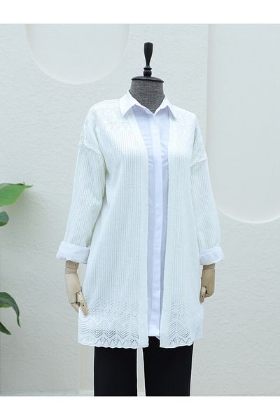 Modamorfo Ecru gemusterte durchbrochene Strickjacke