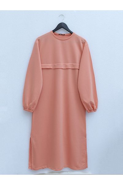 Modamorfo Round Neck Top Long Two Thread Combed Cotton Set -Yavruağzı