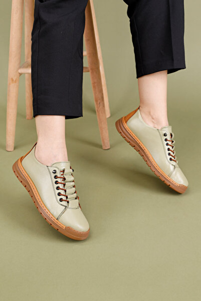 Getcho Snotra Women's Genuine Leather Green Casual Shoes