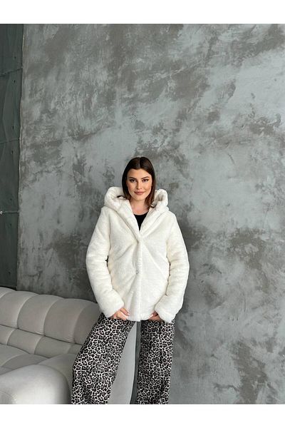 LİSAA BUTİK Palton de blană de pluș cu glugă pentru femei