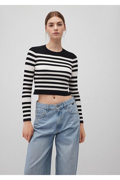 Mavi Pulover scurt pentru femei cu gât crew M 1710521 -85407 Dungi negre