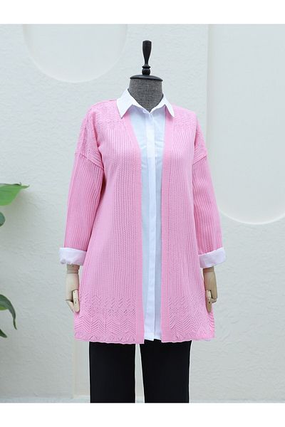 Modamorfo Rosa durchbrochene gemusterte Strickjacke