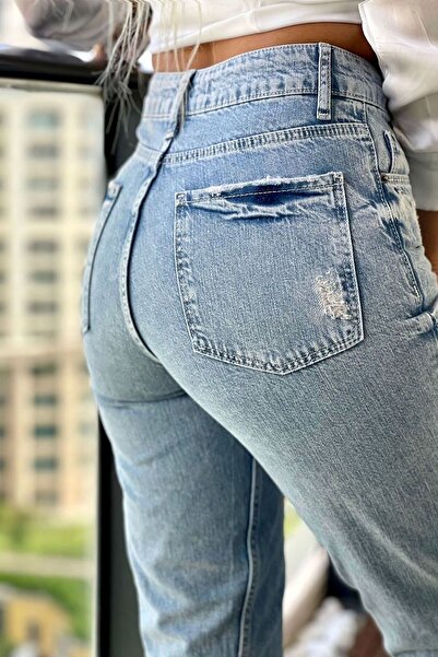 THE BARK Önden Yırtmaçlı Kadın Mom Jean Pantolon 4074-830 Açık Mavi