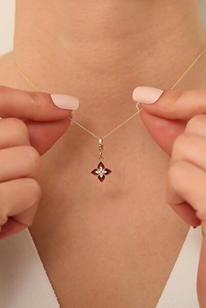 Bayar Gold 14 Ayar Altin Kırmızı Lotus Çiçeği Kolye