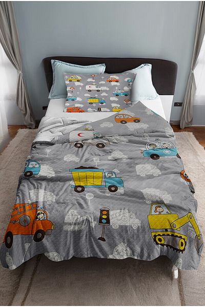 Bebişim Halı Cars Patterned Single Pique Background Curtain