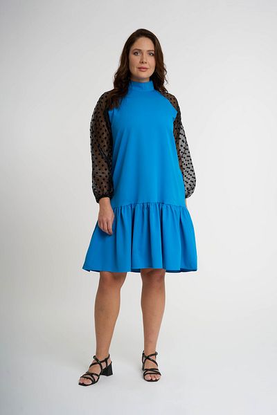 HANIQA Tulle Balloon Sleeves Saks Blue Dress