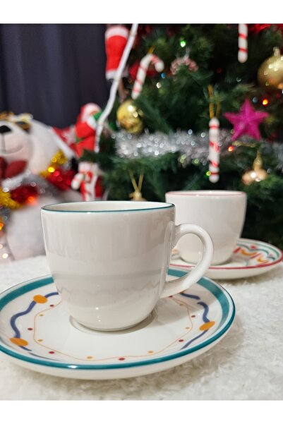 English Home Colorful Porcelain Cup Set - 4 Pieces, 2 Persons, 90 ml Coffee