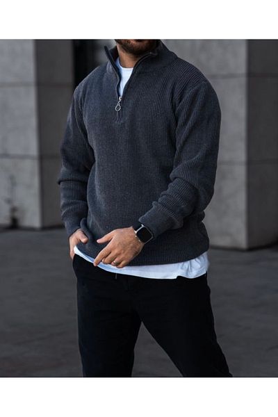 mayastyle Ανδρικό πλεκτό πουλόβερ με μισό φερμουάρ
