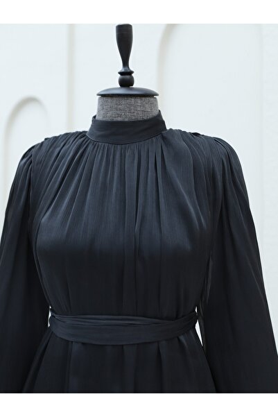 Modamorfo Φόρεμα με μανίκια από ύφασμα με λάμψη - Μαύρο