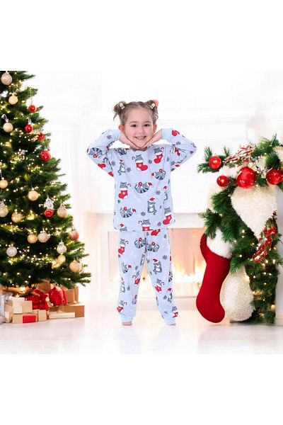 Esterella Unisex Gray Cat Kids Pajamas Set - New Year/New Year Themed