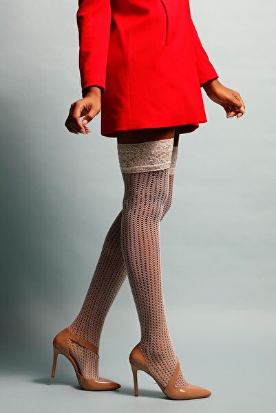 Dore Çorap Silicone Lace (Spider) Fishnet Over-The-Knee Women's Socks