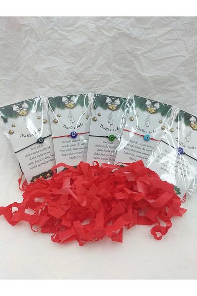 Arjew New Year Gift 5 Pieces Glass Evil Eye Beaded String Bracelet and New Year's Glory String Set