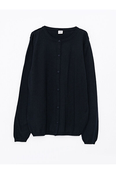 LC Waikiki Crew Neck Basic Long Sleeve Girl's Knitwear Cardigan