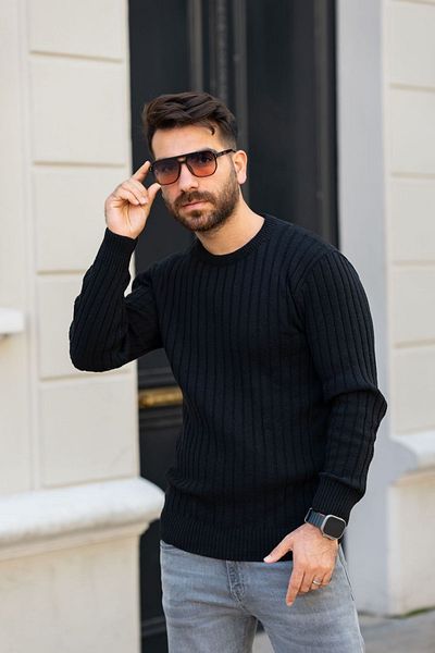 Know Ανδρικό μαύρο μπεζ μπορντό Selanik Crew Neck Πλεκτό Σετ πουλόβερ 3 τεμαχίων