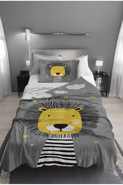 Bebişim Halı Cute Lion Single Pique Background Curtain