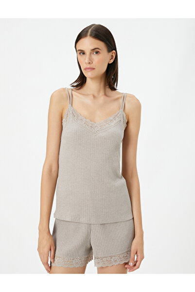 Koton Lace Pajama Top Thin Straps Ribbed