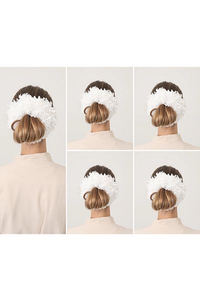 Melodi Scarf White Hijab 5-Piece Slim Bun Buckle - Scarf and Tangle Set