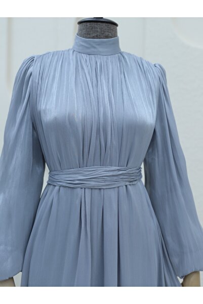 Modamorfo Šaty s balonovým rukávem z třpytivé tkaniny - šedé