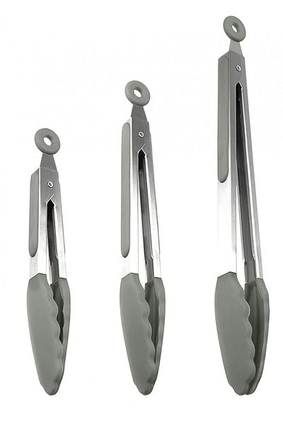 valletta Gray Midori 3-Piece Smart Tongs Set with Metal Handle and Lock System