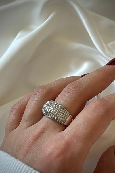 Leo'Stone Special Design Minimalist Full White Stone Bombe Design Adjustable Women's Ring