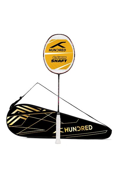 Hundred مضرب تنس الريشة Flutter S Attk من ألياف الكربون | أسود/أحمر | 84 جرام | شد 32 رطل
