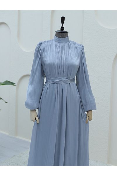 Modamorfo Schulterfreies, glitzerndes Ballonärmelkleid aus Stoff – Grau