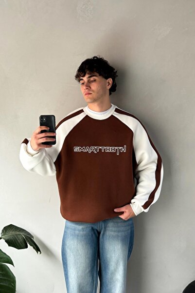 Flaw Wear Smeđa majica sa okruglim izrezom i oblogom na rukavima