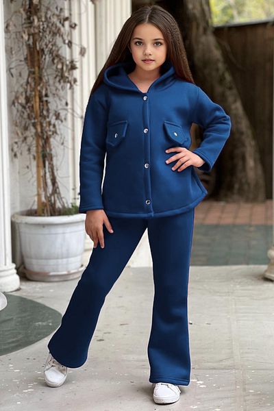 C&C OKULCUNUZ Σετ φόρμας 3 κλωστών Fleece για κορίτσια - Φαρδιά πόδια, κουμπωτά