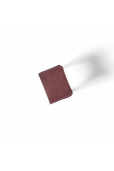 Hedea حامل بطاقات قابل للطي من الجلد الطبيعي باللون الأرجواني