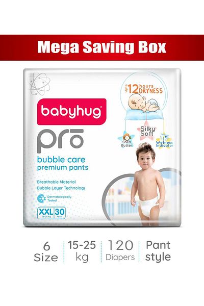 Babyhug Babyhug Pro Bubble Care Premium Pant Style Diapers Double Extra Large, Size 6 - 120 Pieces