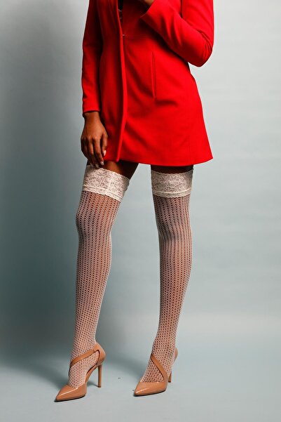 Dore Çorap Silicone Lace (Spider) Fishnet Over-The-Knee Women's Socks