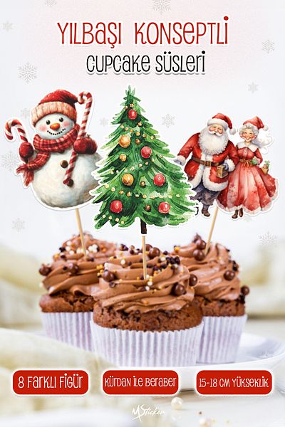 MSticker Πακέτο με 16 πολυτελή στολίδια για cupcake με θέμα το χειμερινό νέο έτος